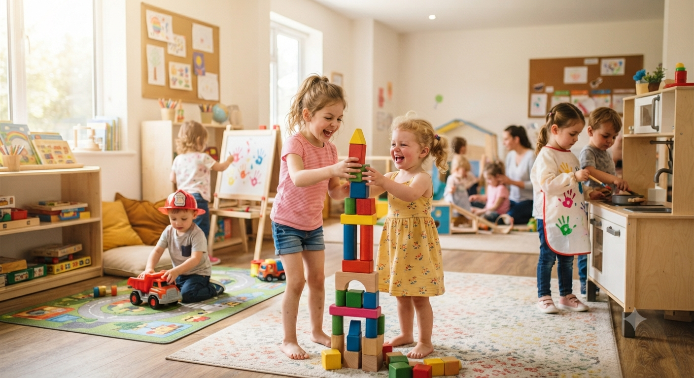 Happy children painting with colourful hands at Pre-Kinder Academy
